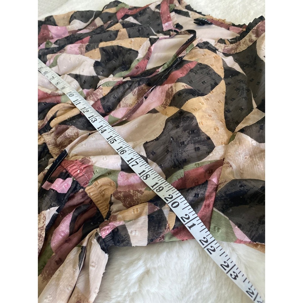 Torrid Mini Clip Keyhole‎ Dress Abstract Print Tie Neck 3/4 Sleeve Chiffon Lined - Picture 5 of 13